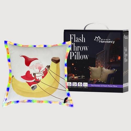 Santa Christmas Square Outdoor Throw Pillow with Led Lighting Edge