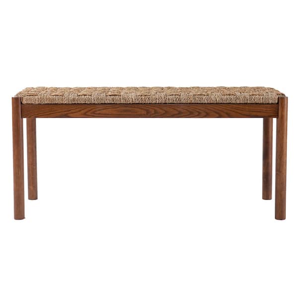 SEI FURNITURE Zahrah Brown Natural Seagrass Bench 18.25 in. H x 39.25 in. W x 15 in. D