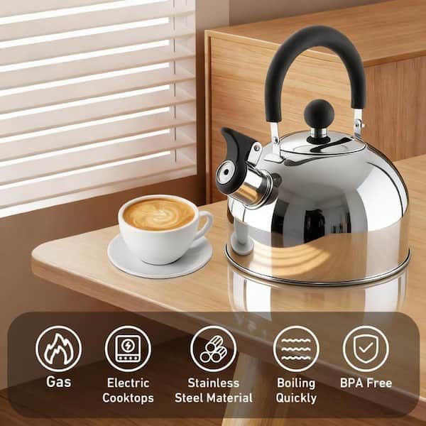 Wudkey 6-Cup Silver Stainless Steel Stovetop Kettle for Gas and