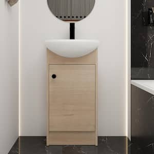 18 in. W x 14.4 in. D x 34.6 in. H Single Sink Wall Hung Bath Vanity Cabinet with Top in Plain Light Oak