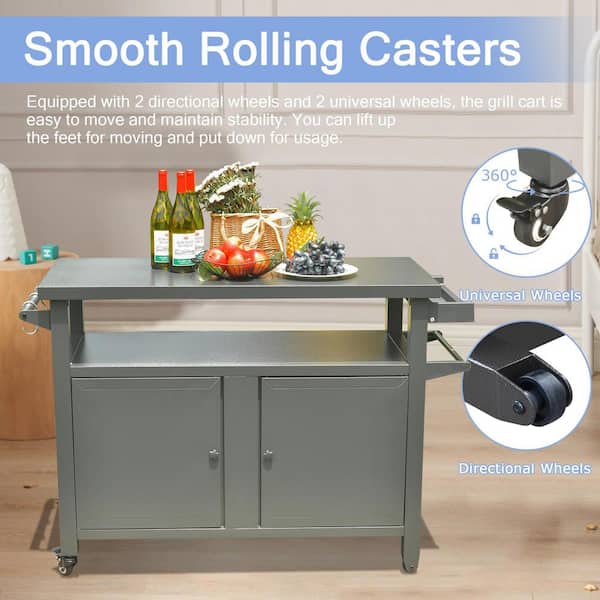 Tatayosi Metal Grill Carts Outdoor Storage Cabinet with Wheels for