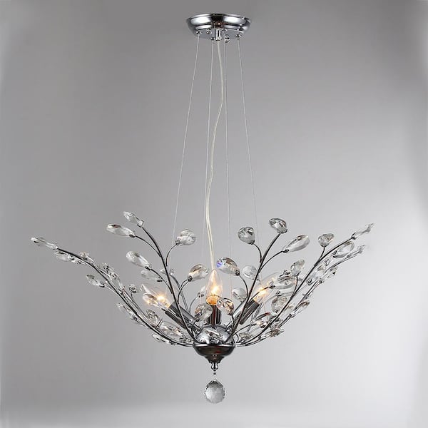 Warehouse of Tiffany Ruth 4-Light Chrome Indoor Crystal Leaves Pendant