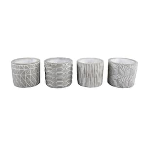 4 in. Gray Cement Pattern Pots Planter Mid-Century Planter(Set of 4)