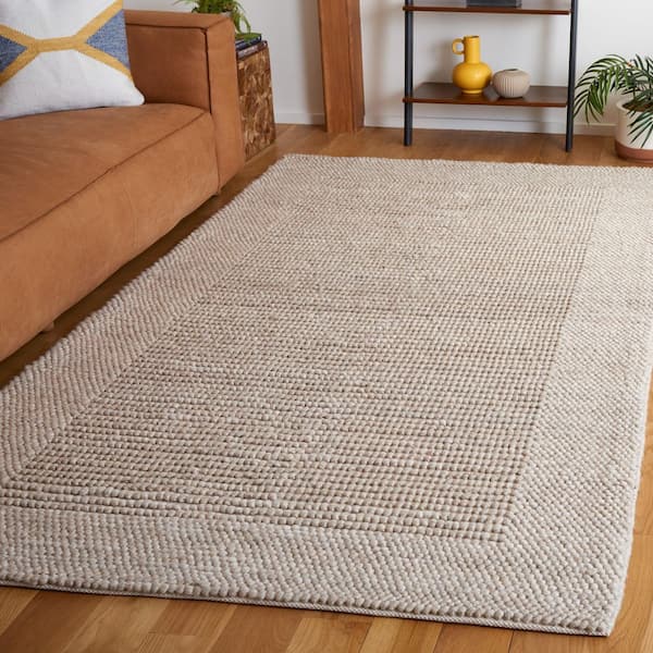 Natura 9 ft. x 12 ft. Beige Solid Border Area Rug