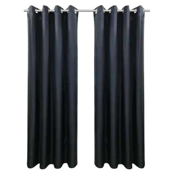 Unbranded Seascapes Black Solid Light Filtering Grommet Indoor/Outdoor Curtain Panel Pair, 50 in. x 84 in.
