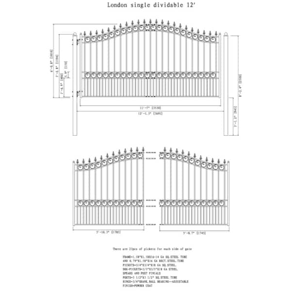 ALEKO London Style 12 ft. x 6 ft. Black Steel Single Slide Driveway with Gate Opener Fence Gate