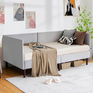 Grey Twin Daybed Upholstered Linen Wooden Sofa Bed Frame Heavy Duty Living Room