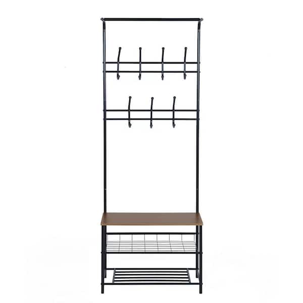 Simplie Fun Clothes Rack Heavy Duty Metal Garment Rack Small Clothing Rack with Bottom Shelves for Bedroom, Walnut & Black | Mathis Home