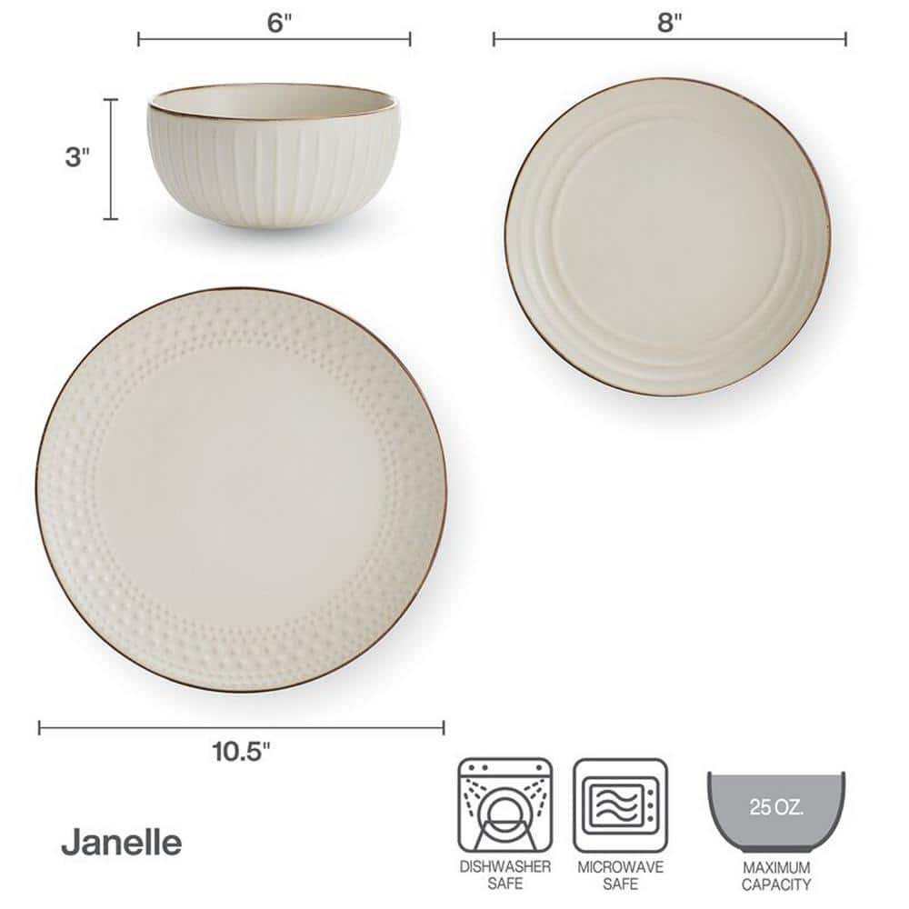 Beige Ceramic 12-Piece Dinnerware Set with Beaded Design