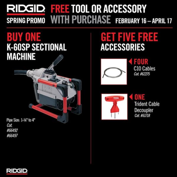 K-60SP Compact Sectional Drain Cleaning Snake Auger Sewer Machine Plus Tool Kit + Guide Hose