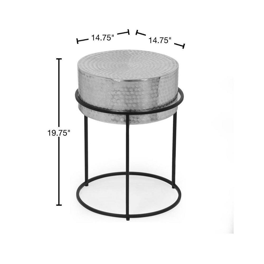 Modern Round Black and Silver Aluminum Side Table