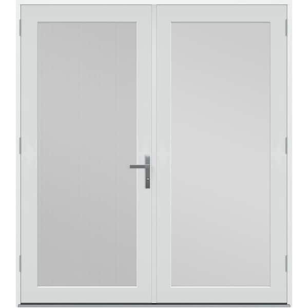 72 in. x 80 in. Right-Hand/Outswing Primed Fiberglass French Patio Door w/Impact Glass, Sliding Screen,Nickel Handle
