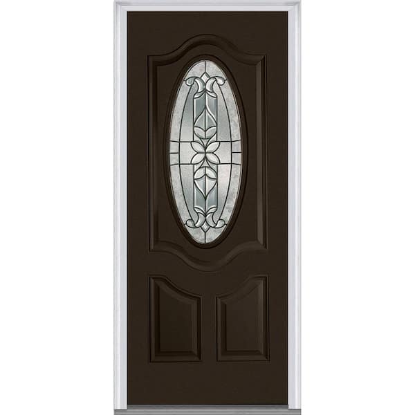 MMI Door 36 in. x 80 in. Cadence Right-Hand Small 3/4 Oval Decorative 2-Panel Painted Fiberglass Smooth Prehung Front Door