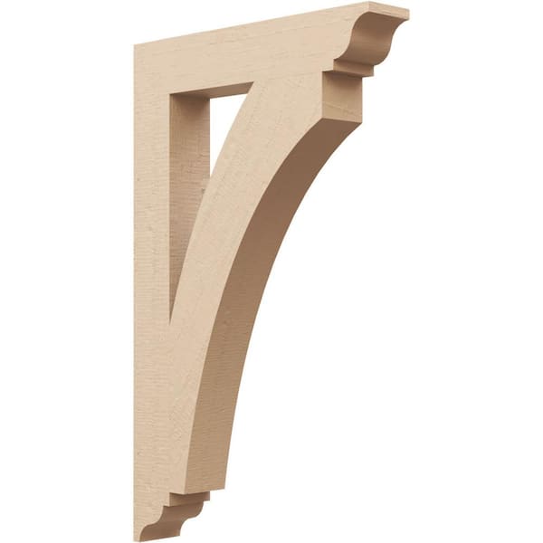 Ekena Millwork 3.5 in. x 32 in. x 20 in. Thorton Traditional Rough Cedar Woodgrain Timberthane Polyurethane Bracket, Primed Tan