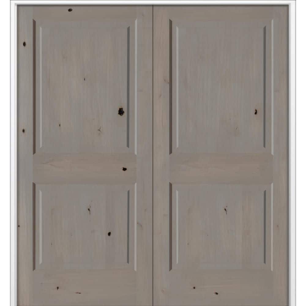 72 in. x 80 in Rustic Knotty Alder 2-Panel Universal BEHR Weathered Gray Stain Wood Double Prehung Interior Door price history on PriceWatchPro