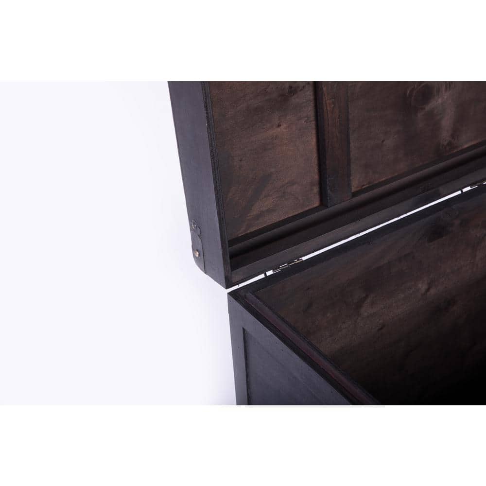 Large Dark Brown Wooden Storage Trunk with Lockable Latch