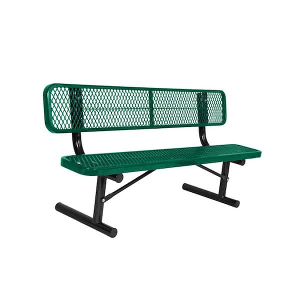 6 ft. Diamond Green Commercial Park Portable Bench with Back Surface Mount