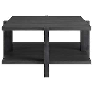 34.66 in. Gray Square Wood Coffee Table with Shelves;Storage