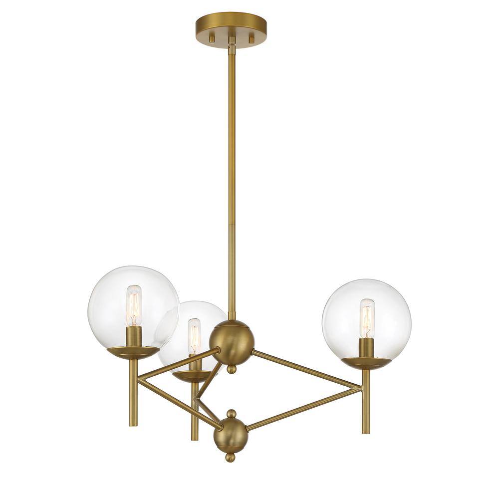 Soft Brass 3-Light Globe Chandelier with Clear Glass Shades