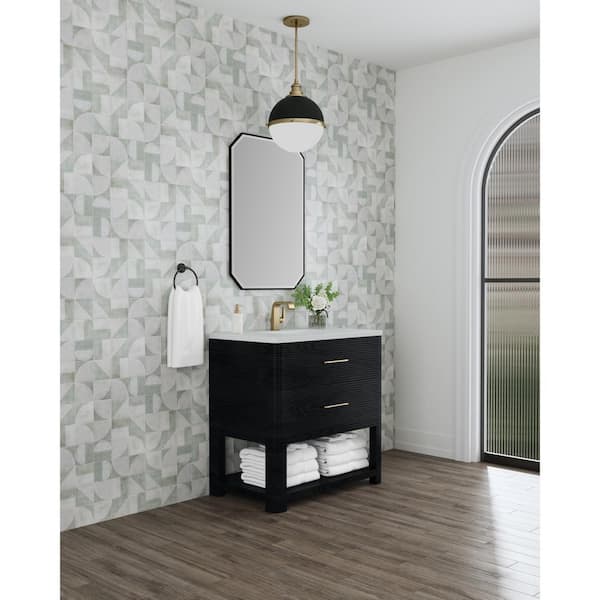 Lucian 36.0 in. W x 21.5 in. D x 36 in. H Single Bathroom Vanity Carbon Oak and White Zeus Quartz Top