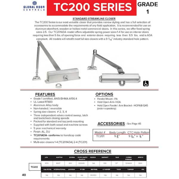 Global Door Controls Commercial ADA Grade 1 Door Closer in