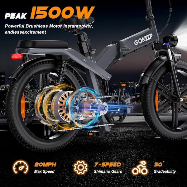 F.A.T.｜FONEITA_P #C.GRAY 20 in. Aluminum Fat Tire Electric Bike in Gray, Full Suspension