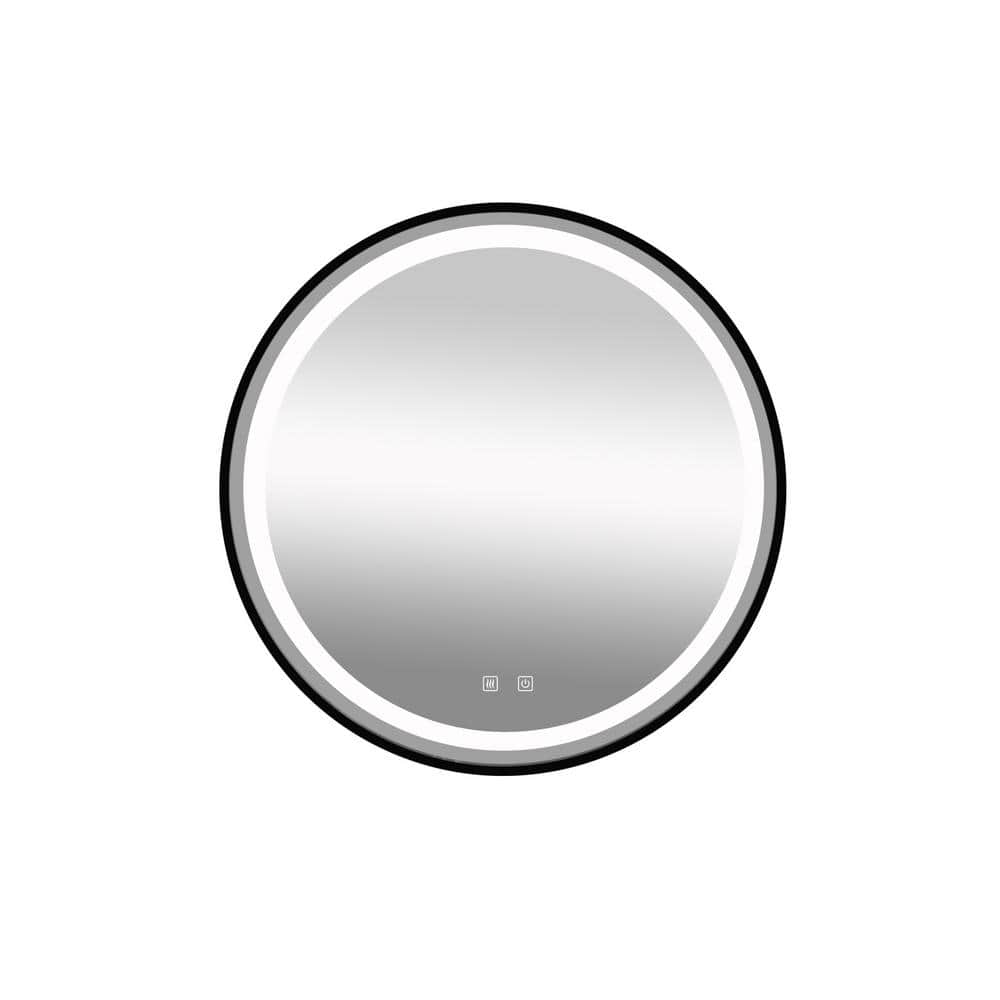 32 in. W x 32 in. H Black Round Led Vanity Wall Mirror with Focused Backpla