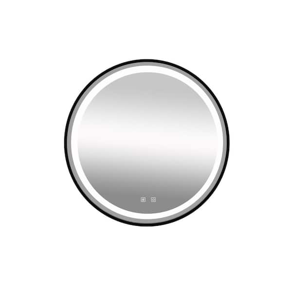 Unbranded 32 in. W x 32 in. H Black Round Led Vanity Wall Mirror with Focused Backplane, Dimmable Touch, Wall Switch Control