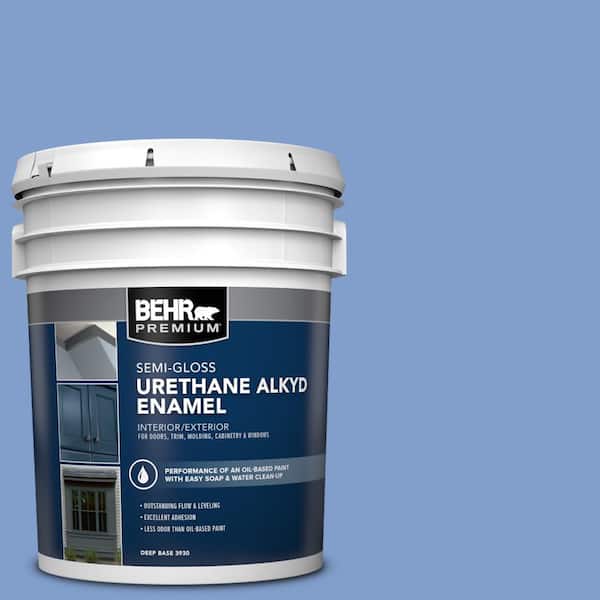 BEHR PREMIUM 5 gal. #BIC-09 Caribbean Sky Urethane Alkyd Semi-Gloss Enamel Interior/Exterior Paint