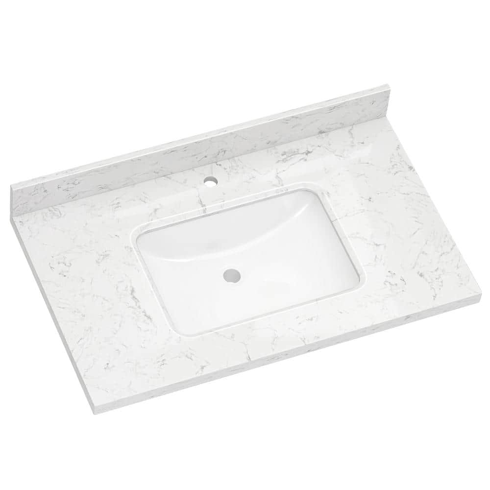 VELOR 30 in. W x 22 in. D Carrara White Cultured Marble Bathroom Vanity Top Single Sink with 4 in. Backsplash price history on PriceWatchPro