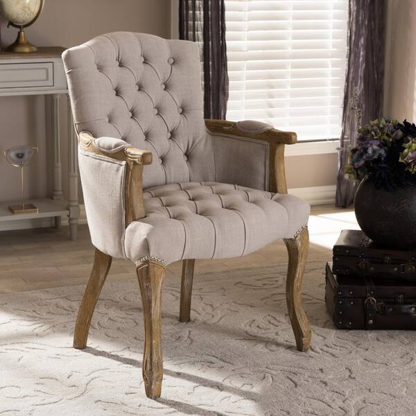 Baxton Studio Clemence Beige Fabric Upholstered Dining Arm Chair