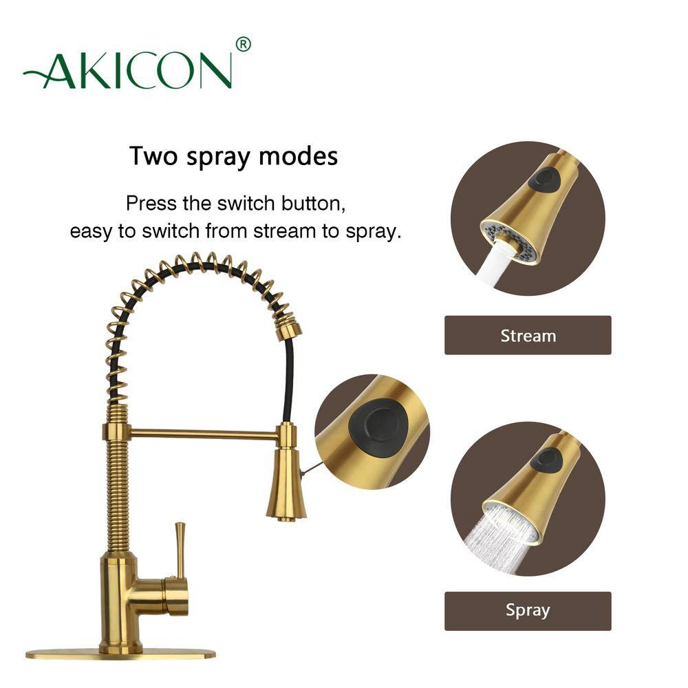 Brushed Gold Brass Pull Down Single Handle Kitchen Faucet