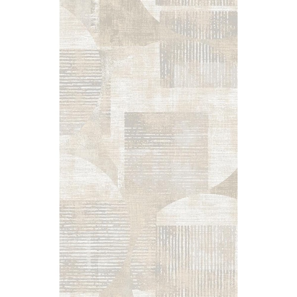 Walls Republic Beige Textured Geometric Circles and Stripes Paste the Wall Double Roll Wallpaper 57  sq. ft.