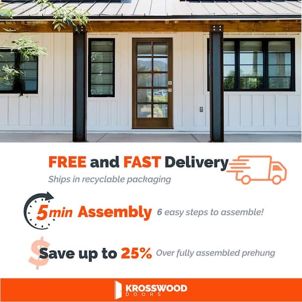 DIY 36 in. x 80 in. French Left-Hand 10-Lite Clear Glass Unfinished Hemlock Wood Front Door Kit w/ Quick Assemble Jamb