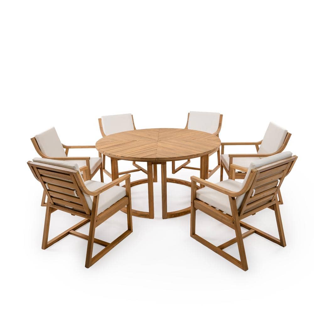 Light Teak 7-Piece Patio Dining Table Set with 6 Chairs, 1 Round Dining Table price history on PriceWatchPro