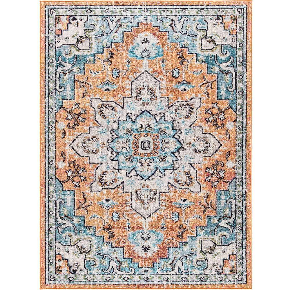 Orange Polypropylene 6 ft. x 9 ft. Oriental Indoor Area Rug