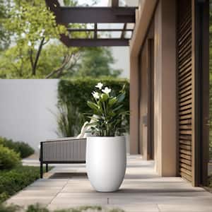 Large White Concrete Tall Tapered Cylinder Planter Lightweight with Drainage Hole (16 in. L x 16 in. W x 22 in. H)