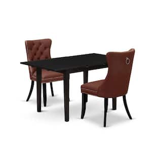 3-Piece Black Finish Rectangular Solid Wood Top with Butterfly Leaf Dining Table Set
