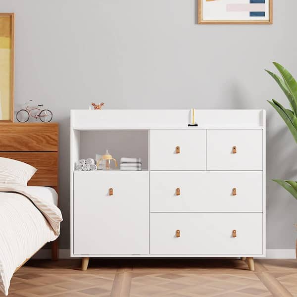 White 4-Drawer Kid Dresser Baby Changing Table Nursery Dresser 37 in. H x 45 in. W