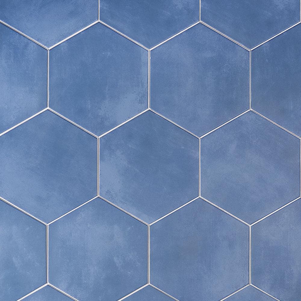 Eclipse Blue 8" Hexagon Matte Porcelain Floor and Wall Tile