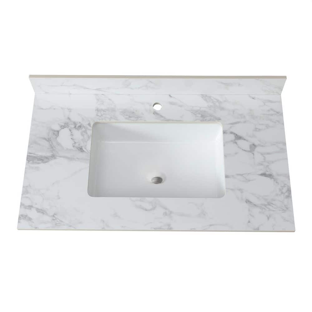 37 in. W x 22 in. D Sintered Stone White Rectangular Single Sink Composite 