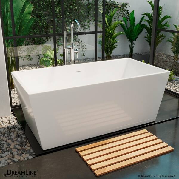 DreamLine Allure 66 in. x 31 in. Freestanding Acrylic Soaking Bathtub with Center Drain in Brushed Nickel