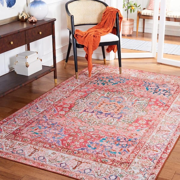 Tuscon Rose/Beige 9 ft. x 12 ft. Machine Washable Floral Border Area Rug