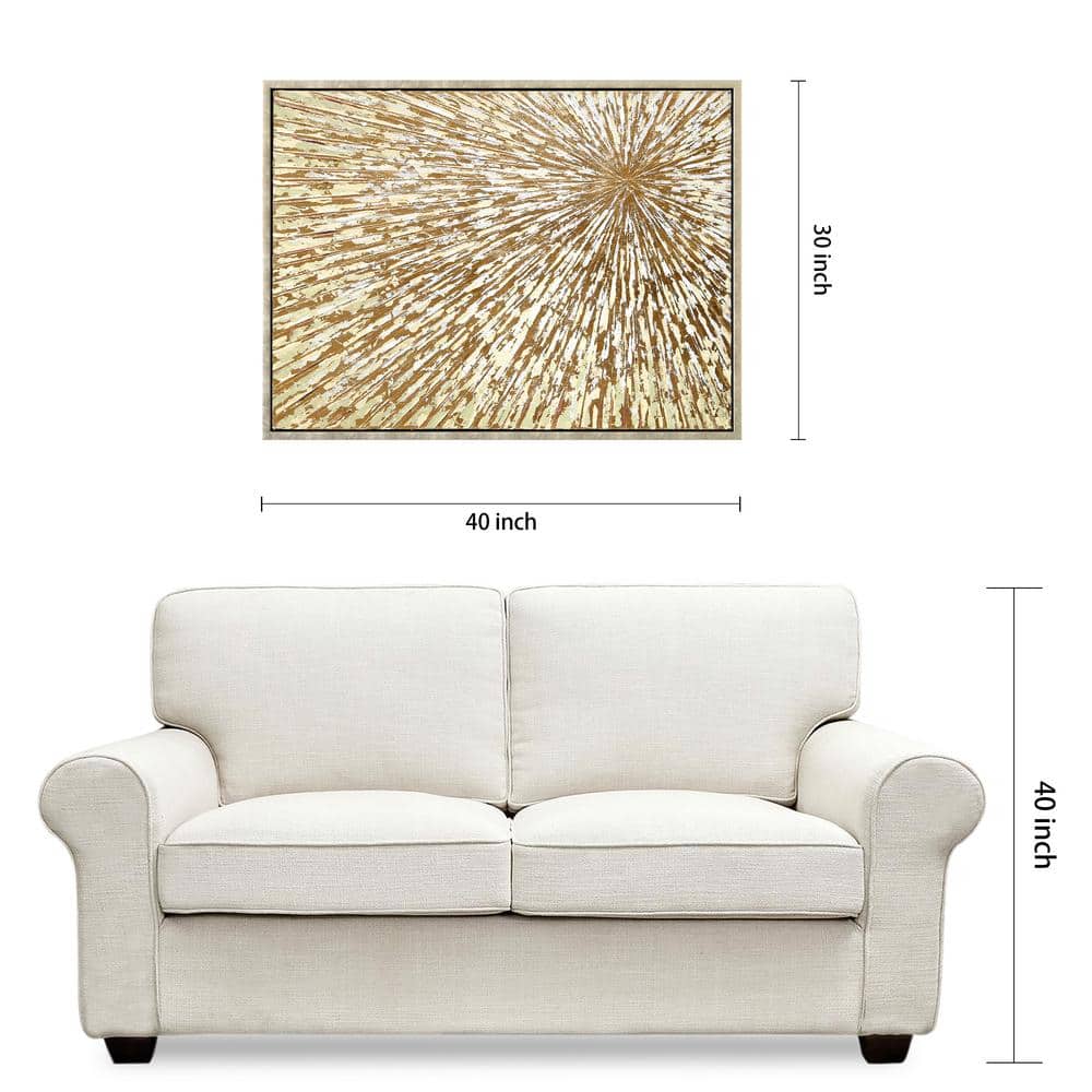 Radiant Burst Metallic Hand Painted Canvas Wall Art in Champagne Gold Frame