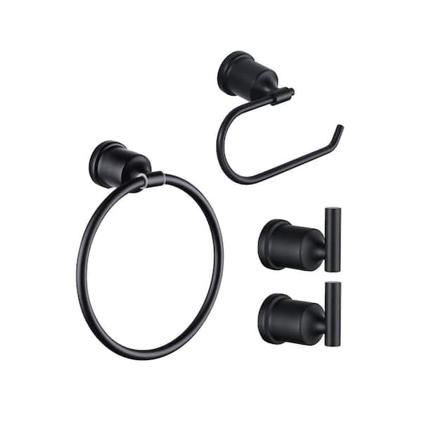 ARCORA 4-Piece Bath Hardware Set with Toilet Paper Holder, Towel Ring and Towel Hook Included in Matte Black