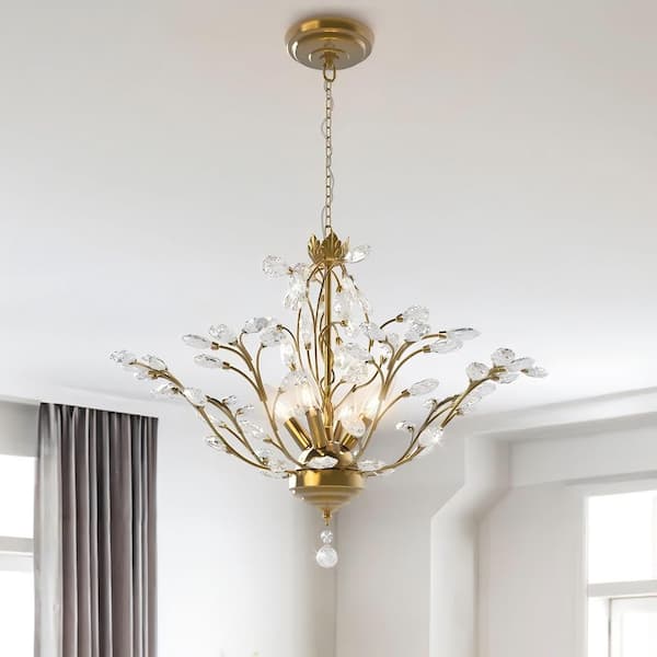 4-Light 18 in. Brass Crystal Vintage Tiered Dimmable Chandeliers Dining Kitchen Ceiling Lights Foyer Bedroom Lighting