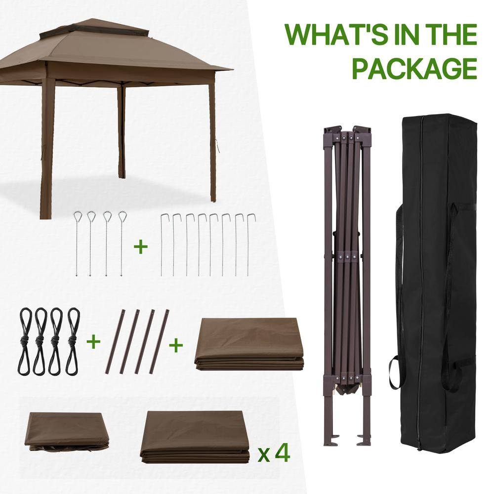 Brown 11x11 Steel Frame Patio Gazebo with Sidewalls