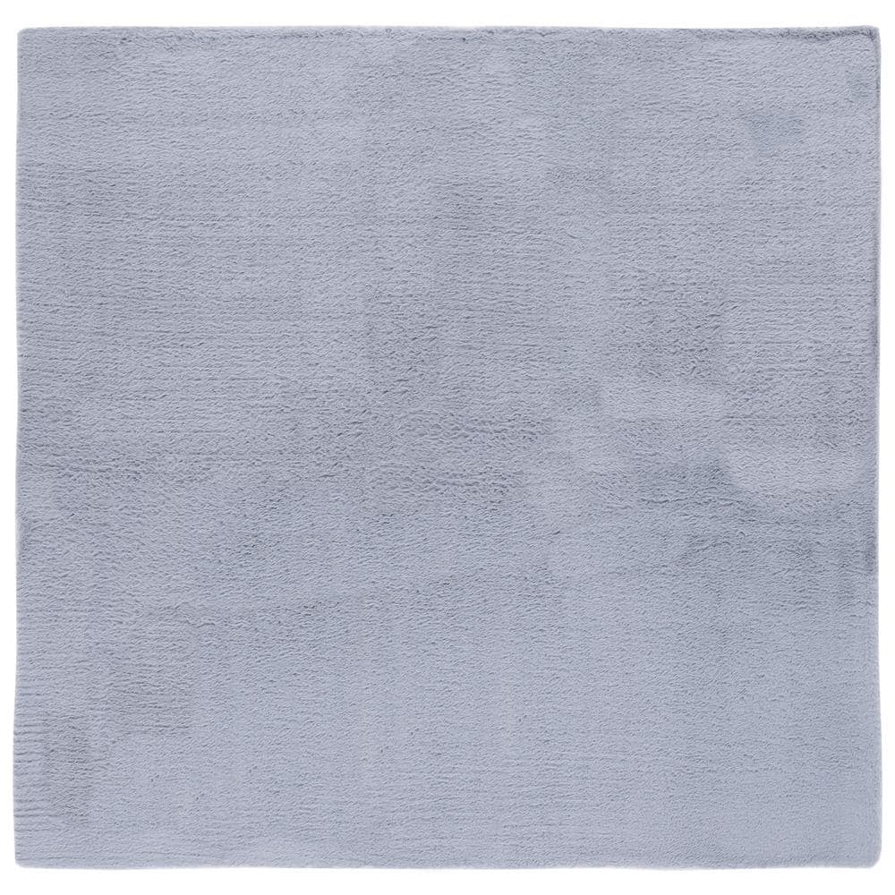 Luxurious Gray Square Faux Rabbit Fur 6' Area Rug