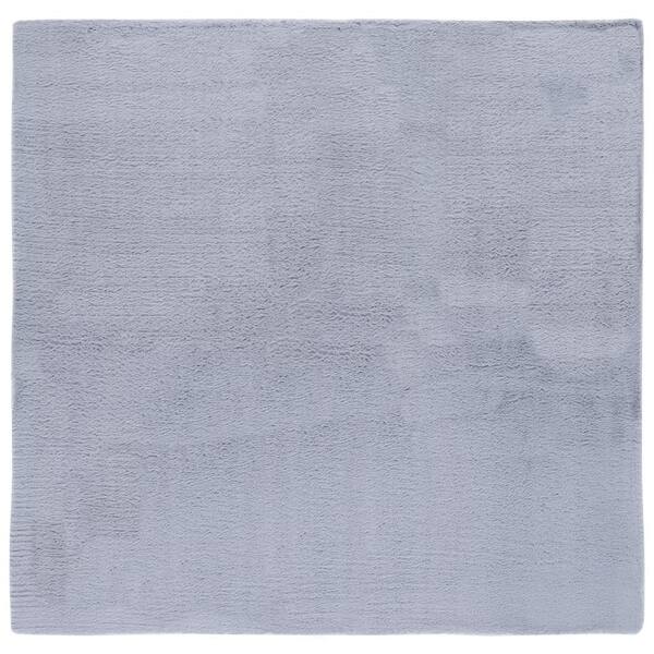 SAFAVIEH Faux Rabbit Fur Light Grey/Blue 6 ft. x 6 ft. Machine Washable High Low Solid Color Square Area Rug