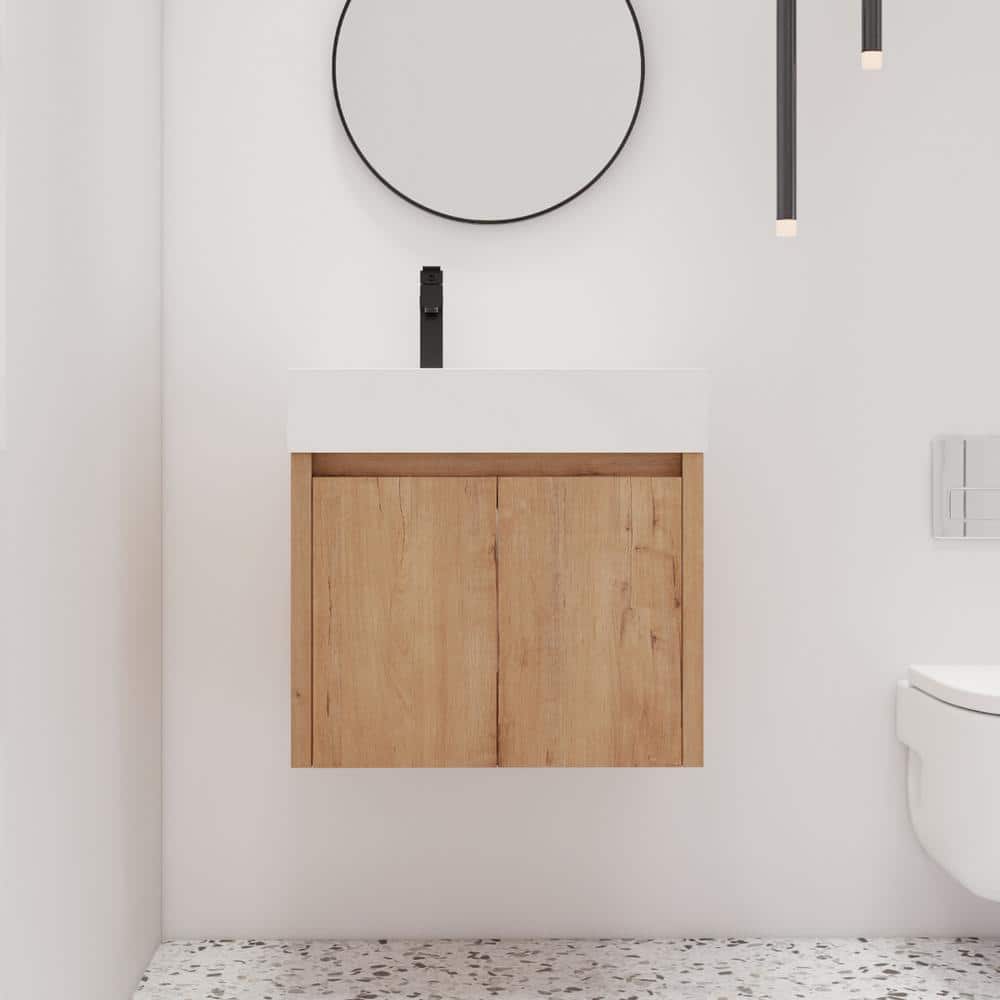 23.6 in. W x 18.1 in. D x 22.4 in. H Wall-Mounted Bath Vanity in Light Brow